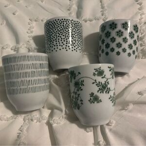 IKEA Set of Four White and Green Patterned Cups